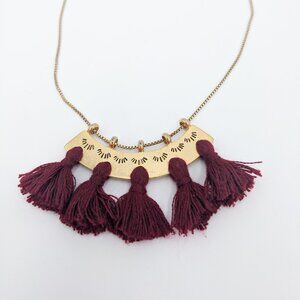 Madewell Brass and Maroon Eyelash Supernova Tassel Necklace